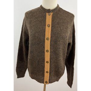 Vintage Talbott Sweater Women's 40 Wool Blend Suede Elbow Patches Cardigan